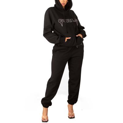 China Custom Logo Terry French Women's Cotton Tracksuit 100% Breathable Casual Loose Fit Women's Hoodie Tracksuit Set for sale