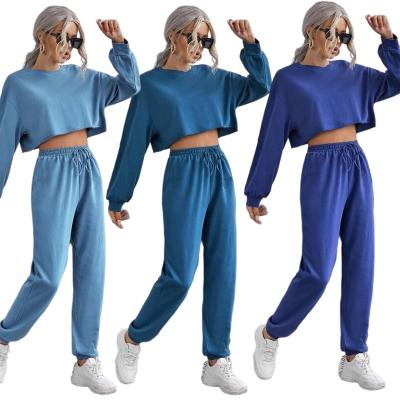 China Breathable Streetwear Fashion Jogger Pant Sets Female Long Sleeve Sweatshirt Sets Women 2 Piece Crop Top Sweatsuits Set for sale