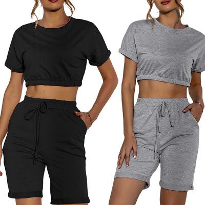 China Brand Cotton Summer Breathable Custom Crop Design Logo Biker Top Shorts Matching Short Two-Piece Sets Tracksuit Gear for sale