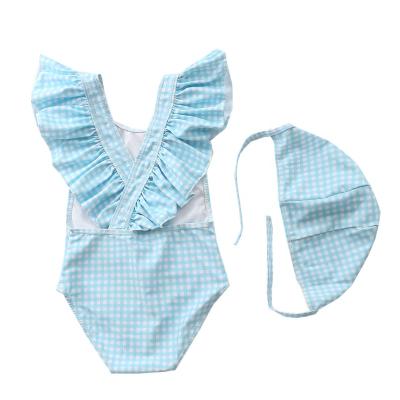 China Removable Padded One Piece Kids Swimsuit Baby Striped Cute Ruffle Swimsuit Girls INS Swimwear for sale