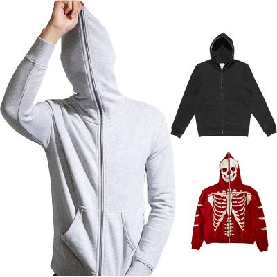 China Blank Skeleton Embroidered Streetwear Custom Blank Hoodie Pullover Designer Anti Shrink Full Zip Up Hoodie for sale