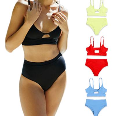 China 2021 women removable padded multi color swimsuit high wasted bikini hollow bikini top lady bikini for sale