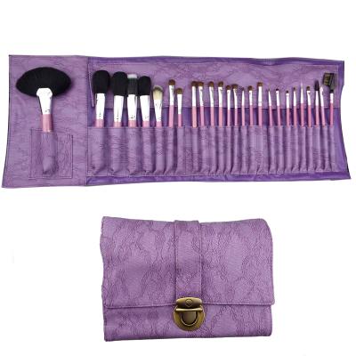 China Angular Blush Professional Horse Hair Lavender Makeup Brush China Yiwu Factory Wooden Handle With PU Leather Bag Popular Oval Makeup Brush for sale