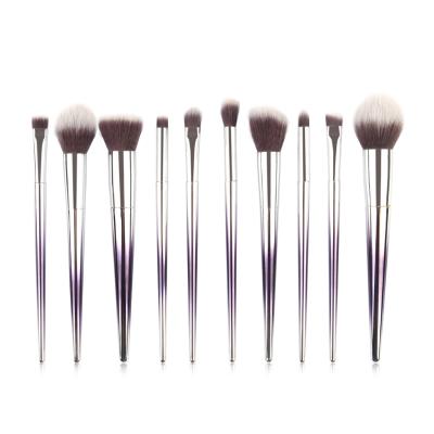 China Angular Blush 10 Pcs Makeup Brush Dish Handle Private Label Factory Direct Selling Purple Colorful Glitter Handle for sale