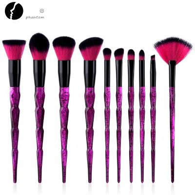 China Angular Blush Private Label 10 Pcs Diamond Makeup Brush Set Kabuki Glitter Handle Professional Synthetic Hair for sale