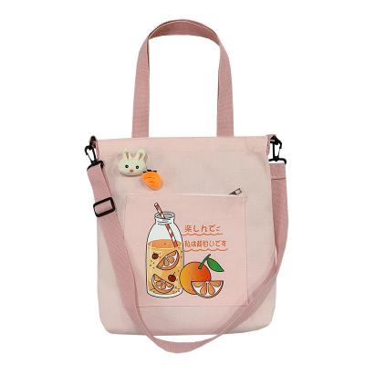 China Factory Trend Recyclable Promotional Cute Cartoon Pattern Organic Cotton Tote Canvas Bags With Custom Printed Logo for sale