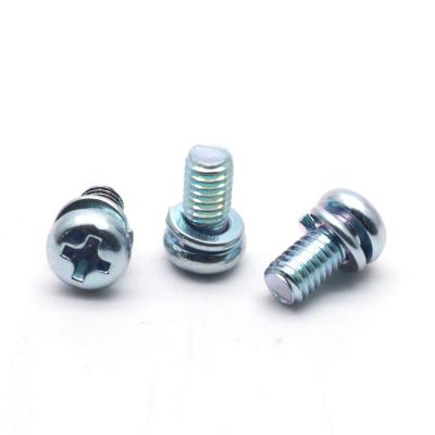 China Carbon Steel Zinc Blue Plated Pan Head Phillips Combination Screw with Helical Spring Washer for sale