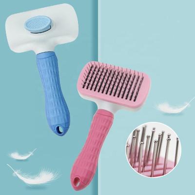 China Hot Selling Sustainable Easy Using Dog Brush Blade Brush Comb With Self Cleaning Button Grooming Comb Shedding Hair for sale