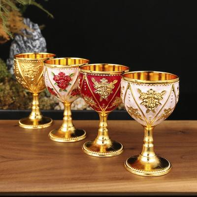 China Hot Sales Vintage Middle East Medieval Luxury Chalice Embossed Gold 30ml Cup For Liquor for sale