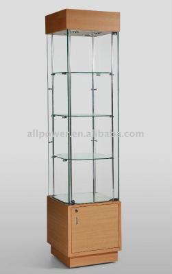 China Free Standing Display Tower Display Showcases, Aluminum Poles, Tempered Glass, Halogen Lights, MDF With Veneer for sale