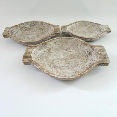 China Traditional rectangular vintage washed white paulownia wood oval rolling tray for sale