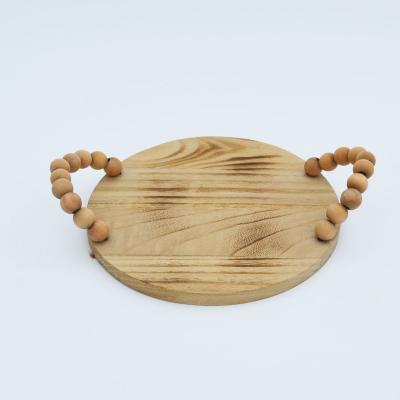 China Traditional Handmade Wooden Round Serving Tray DecorativeTray with Pearl Handles for Parties for sale