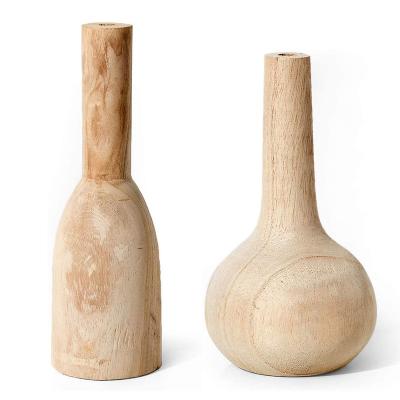 China Minimalist Small and Tall Paulownia Bottle Vase Wooden Wedding Centerpiece Set, Floral Arr for sale