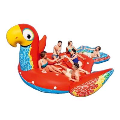 China Outdoor Inflatable Water Parks 6 Seats Large Parrot Pool Lake Summer Party Island Float With 6 Cup Holders for sale