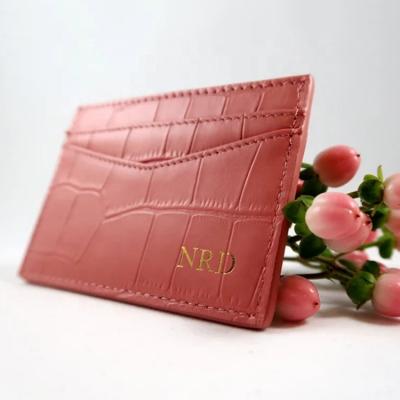 China Croc Eco-Friendly Customized Genuine Leather Double Card Holder With Business Card Case Wallet for sale