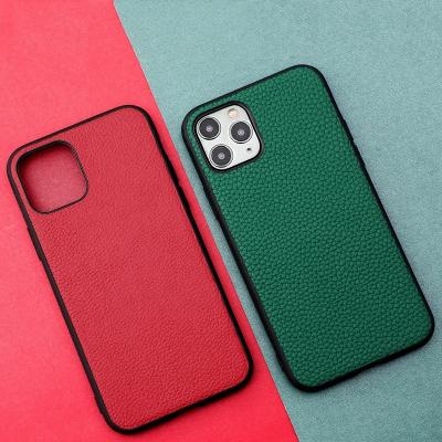 China Top Grain Pebble Grain Logo 3D Back Cover Shockproof Custom Genuine Leather Phone Case for sale