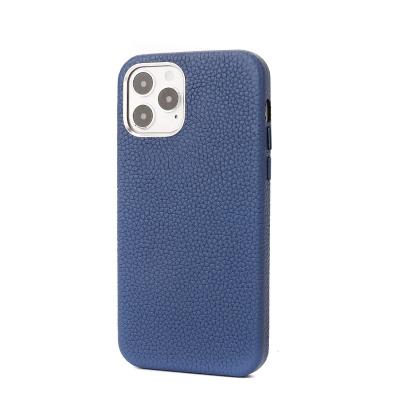 China Custom Logo Premium Navy Blue Leather Shockproof Phone Case For Apple iPhone 13 Mini Pro Max Pebble Cow Leather for sale