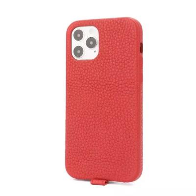 China Real Leather Custom Made Shockproof Rose Red Leather Phone Cases Logo Premium Soft Pebble Grain With Super Strong Magnet for sale