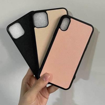 China Fashion Lady Saffiano Genuine Leather Phone Case Shockproof Pebble Leather Cell Phone Cover for sale