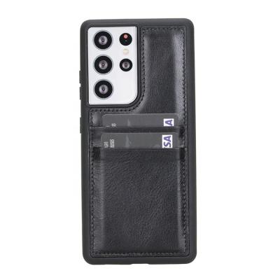 China Custom Genuine Leather 3D Logo Shockproof Back Cover Case With S 21 Wallet Card Holder Cases for sale