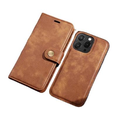 China Genuine Leather Shockproof Luxury Vintage Wallet Phone Case For IPhone13 pro Max Two in One Magnet Flip Cover Phone Case for sale