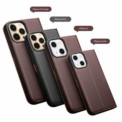 China Genuine Leather Shockproof Luxury Vintage Wallet Phone Case For IPhone13 Pro Max Flip Cover Cow Leather Mobile Phone Case for sale