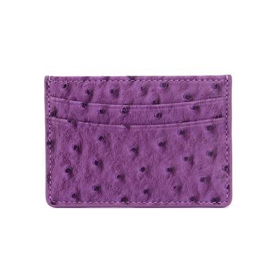 China Real Genuine Leather Card Holder Custom Made in Purple Premium Ostrich Effect Logo Leather for sale