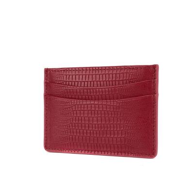 China Custom PU Card Cases Logo Lizards Slim Minimalist Credit Card Holder For Women RFID Blocking for sale