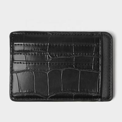 China Custom Slim Leather Croc LOGO Minimalist RFID Card Holder PU Wallet Card Holder for sale