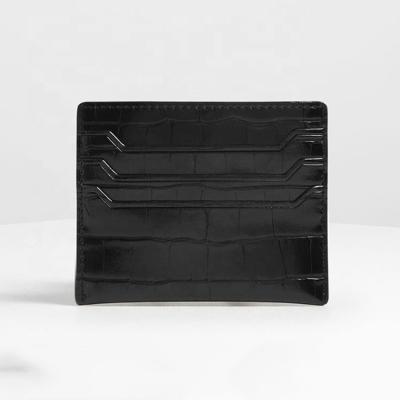 China Custom Eco-Friendly Genuine Leather Black Emboss Croc Logo Card Holder for sale