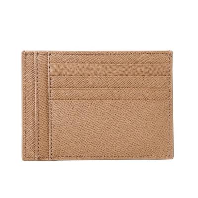 China Fashion Logo Women Wallet Saffiano Ladies Custom Slim RFID Crossgrain Leather Credit Card Wallet With Built-in Case Holder for sale