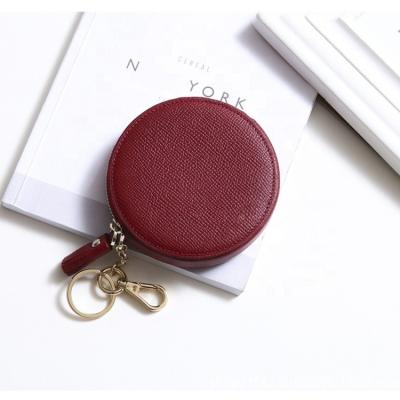 China Japan Style Fashion Korean Women Coin Purse Genuine Leather Saffiano Leather Key Chain Wallet Round Zipper Mini Purse for sale