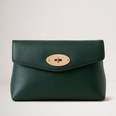 China Logo Pebble Leather Green Ladies Travel Cosmetic Case Pouch Pebble Small Makeup Bag Custom Women Cosmetic Case With Lock for sale