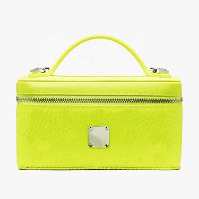 China Eco-Friendly Single Compartment Custom Logo PU Leather Neon Green Ladies Makeup Vanity Case Women Travel Cosmetic Bag for sale