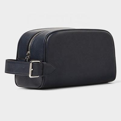 China Men's Briefcase Pebble Travel Kit Personal Logo Vegan Leather Navy Men's Toiletry Bag Zipper Pouch Travel Dopp Kit For Men for sale