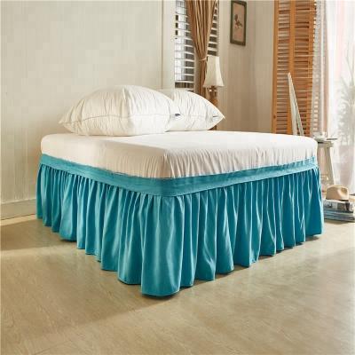 China Disposable Extra Deep 100% Polyester Fitted Sheet Valance Blue Shirred Single Bed Skirt for sale