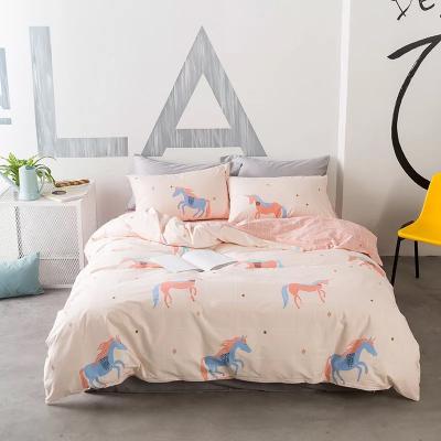 China Disposable Soft Single Size Percal Duvet Cover Set 100% Pink Reactive Cotton Unicorn Kids Duvet Cover Set Printing for sale