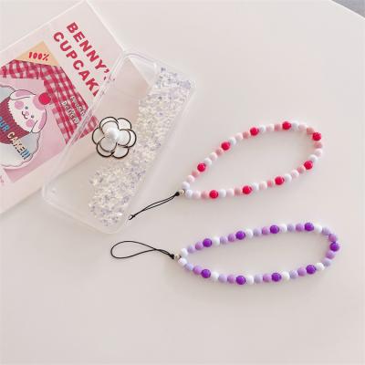 China Handmade Acrylic Plastic Beads Phone Strap Chain Women Progressive Hand Beads Charm Cell Phone Case Strap, Mobile Bead Chain Wrist Straps Holder Lanyard for sale