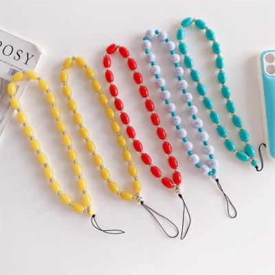 China 2021 Handmade Acrylic Plastic Beads Phone Strap Fashionable Mobile Phone Strap Charm Bead Beaded Women Lanyard Gift Anti-lost Phone Chain for sale