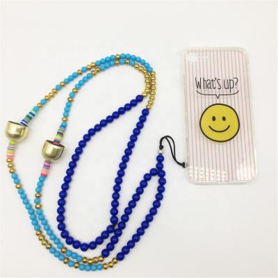 China Handmade Acrylic Beaded Lanyard Bag Strap Wooden Phone Case Chain Beaded Phone Charm Straps Fashion Acrylic Phone Lanyard Anti Lost Women Phone Chain Key Chain for sale