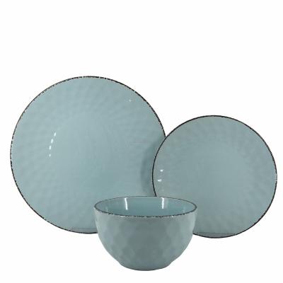 China Best Viable Selling 16pcs Solid Color Stoneware Embossed Dinner Set for sale