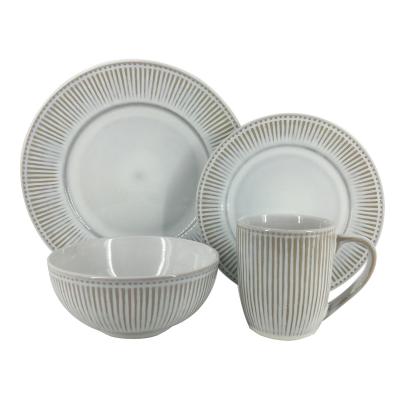 China Best Viable Selling Ware Embossed Reactive Glazed Sandstone 16pcs Dinner Set for sale