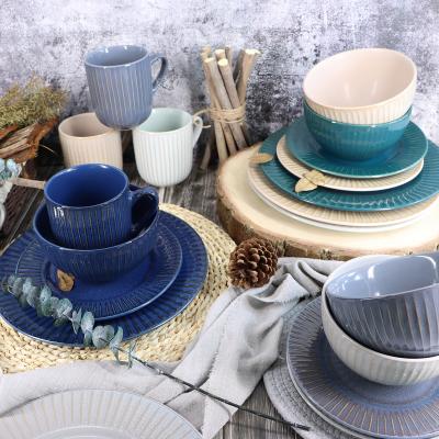 China 2022 Disposable New Color Best Selling 16pc Solid Color Glazed Stoneware Dinnerware Set for sale