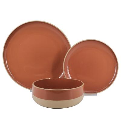 China Viable Color Gloss Ceramic Stoneware 2 Tone Dinnerware Set for sale