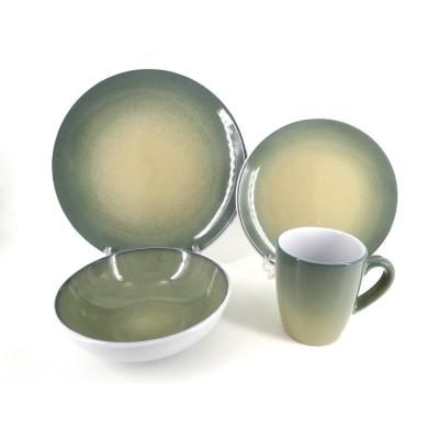 China Two Tone Color Ceramic Spray Printing 16pcs Stoneware Tableware Sustainable Wholesale Tableware Sets for sale