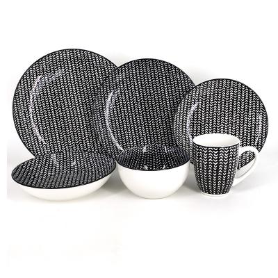 China 2021 new design 18pc sustainable china with pad printing dinner set with black color for sale