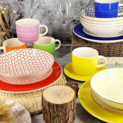 China Factory price 2022 viable 18pcs hand painted and pad printing stoneware tableware for house wares for sale