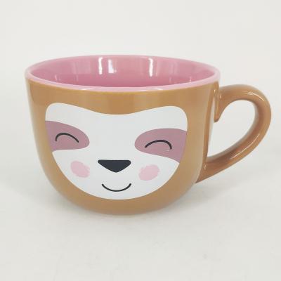 China 20oz Viable Decal Printing Two Tone Color Gloss Cartoon Monkey Soup Mug for sale