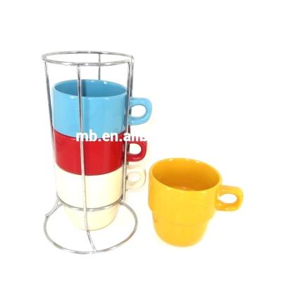 China Viable Colorful Single Glazed Stackable Coffee Mugs With Stand Cup Tree for sale