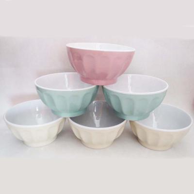 China New Design Sustainable Sandstone Solid Color Glazed Mixed Color 6 Ceramic Embossed Bowl Set for sale